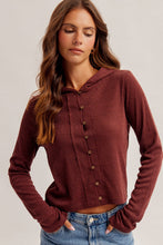 Load image into Gallery viewer, Wine Button Down Hooded Cardigan
