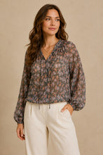 Load image into Gallery viewer, Floral Chiffon Blouson Top - HUNTER GREEN
