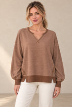 Load image into Gallery viewer, Balloon Sleeve Relaxed Pullover Top - BROWN
