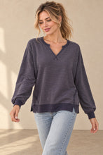 Load image into Gallery viewer, Balloon Sleeve Relaxed Pullover Top - NAVY
