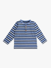 Load image into Gallery viewer, Boys Periwinkle Blue Stripe Knit Long Sleeve Henley Tee

