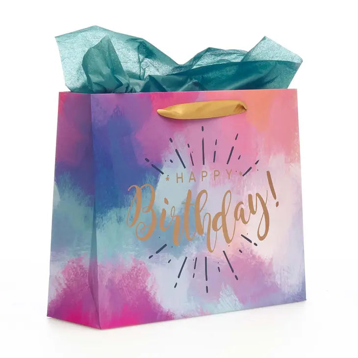 Happy Birthday Multicolored Large Gift Bag Set with Card and Tissue Paper