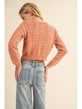 Load image into Gallery viewer, Girls Crew Neck Wavy Pointelle Sweater
