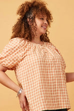 Load image into Gallery viewer, Womens Gingham Button Detail Puff Sleeve Scoop Neck Top
