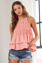 Load image into Gallery viewer, Peach Halter Neck Smocked Layered Tank Top
