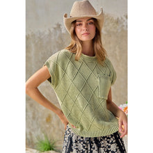 Load image into Gallery viewer, Light Olive Diamond Knit Drop Shoulder Top

