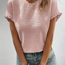 Load image into Gallery viewer, Solid Textured Ruffled Short Sleeve Blouse
