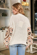 Load image into Gallery viewer, Multi Color Sleeve Crochet Cardigan

