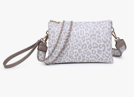 Jen&Co® Faux Suede Crossbody w/ Guitar Strap - Izzy, Cheetah Grey