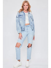 Load image into Gallery viewer, Junior&#39;s 80&#39;s Style Denim Jacket with Elastic Hem
