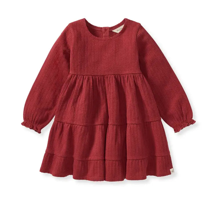 Toddler Brick Red Dotted Rib Organic Cotton Dress