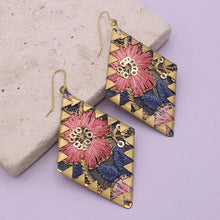 Load image into Gallery viewer, Pink Embroidered Crimped Set Diamond Earrings
