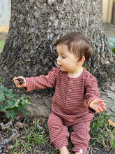 Load image into Gallery viewer, Mason Burgundy Multi Stripe Rib Romper

