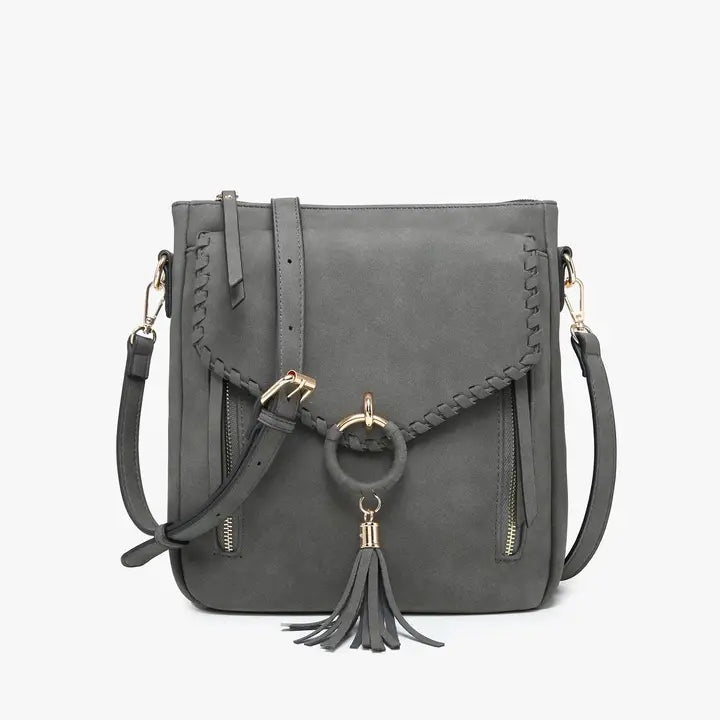 Jen & Co Layla Faux Suede Whipstitch Crossbody w/ Tassel