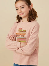 Load image into Gallery viewer, Girls Contrast Floral Patched Textured Stripe Knit Top
