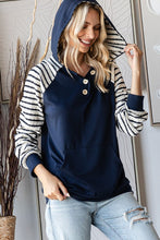 Load image into Gallery viewer, Navy Stripe Contrast Button Hoodie
