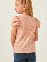 Load image into Gallery viewer, Girls Coral Printed Terry Cinch Sleeve Tee
