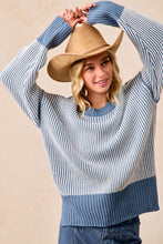 Load image into Gallery viewer, Two Tone Rib Knit Relaxed Fit Sweater Top - DUSTY BLUE
