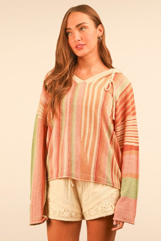 Spring Striped Knit Sweater Hoodie Top