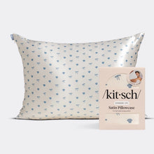 Load image into Gallery viewer, Standard Satin Pillowcase - Pearlized Cream &amp; Coastal Blue Print
