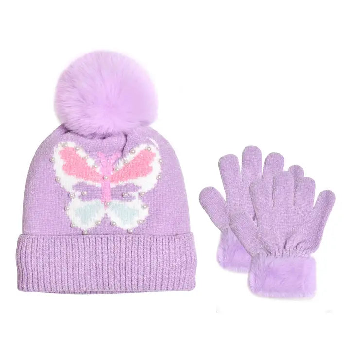Butterfly Chenille Hat & Glove Set