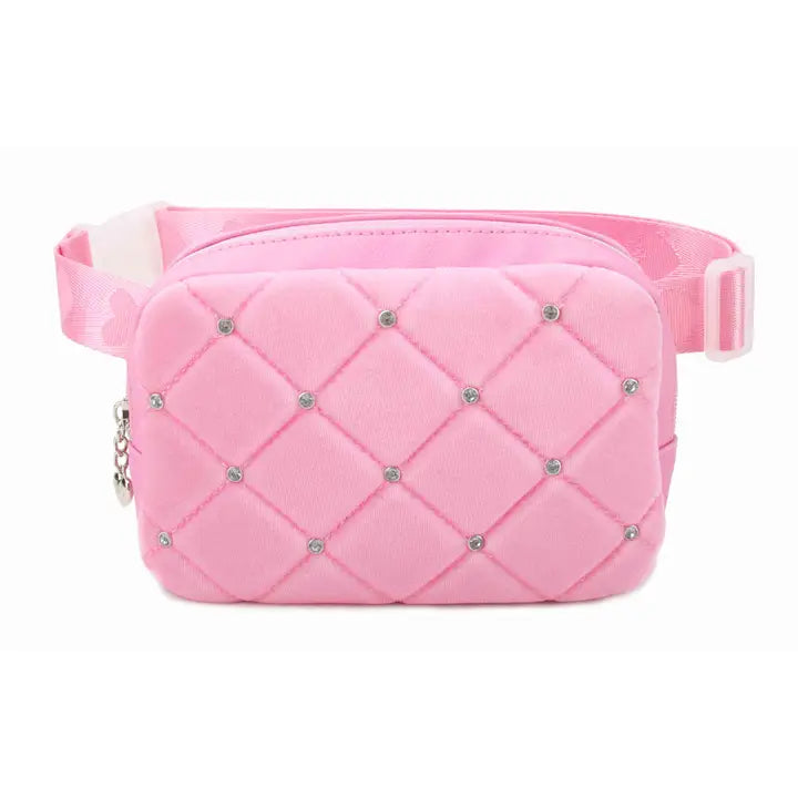 Rhinestone Quilted Velvet Fanny Pack