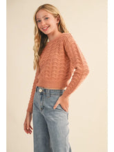 Load image into Gallery viewer, Girls Crew Neck Wavy Pointelle Sweater

