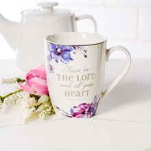 Load image into Gallery viewer, Mug White Floral Trust in the Lord Prov. 3:5
