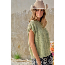 Load image into Gallery viewer, Light Olive Diamond Knit Drop Shoulder Top

