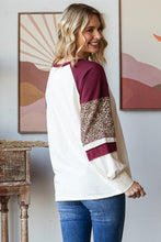 Load image into Gallery viewer, Animal Print Contrast Raglan Long Sleeve Top
