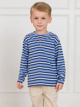 Load image into Gallery viewer, Boys Periwinkle Blue Stripe Knit Long Sleeve Henley Tee
