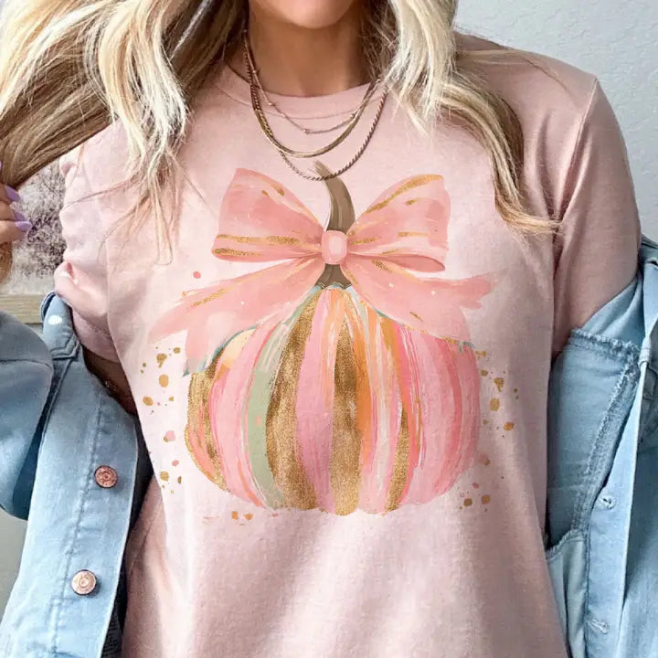 Fall Watercolor Bow Pumpkin Graphic Tee