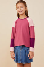 Load image into Gallery viewer, Girls Color Block Ribbed Knit Long Sleeve Top
