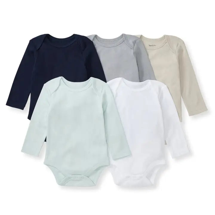 Set of 5 Solid Long Sleeve Bodysuits - Midnight