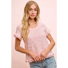 Load image into Gallery viewer, Blush Textured Flower Ruffled Top
