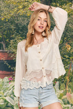 Load image into Gallery viewer, Beige Shear Button Embroidered Blouse
