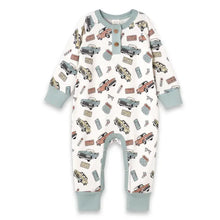 Load image into Gallery viewer, Vintage Car Henley Romper

