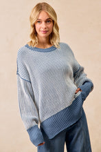 Load image into Gallery viewer, Two Tone Rib Knit Relaxed Fit Sweater Top - DUSTY BLUE
