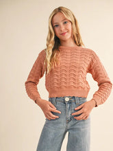 Load image into Gallery viewer, Girls Crew Neck Wavy Pointelle Sweater
