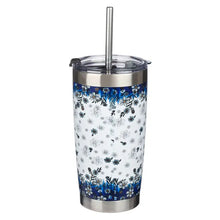 Load image into Gallery viewer, Stainless Steel Travel Mug-White/Navy Floral Be Still Ps. 46:10
