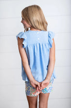 Load image into Gallery viewer, Girls Periwinkle Floral Spring Summer Ruffle Short Set
