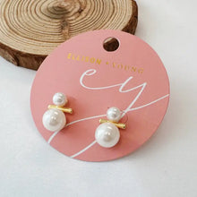 Load image into Gallery viewer, Pearls and Golden Bar Stud Earrings
