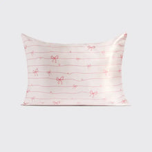 Load image into Gallery viewer, Holiday Satin Pillowcase in Striped Bows
