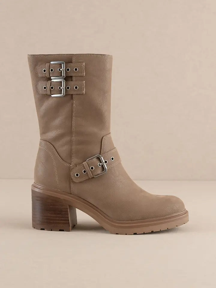 Oasis Society - The Rider Dark Taupe mid-Calf Moto Boot