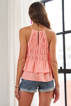Load image into Gallery viewer, Peach Halter Neck Smocked Layered Tank Top
