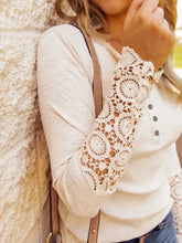 Load image into Gallery viewer, Beige Lace Hem Sleeve Button Top

