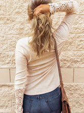 Load image into Gallery viewer, Beige Lace Hem Sleeve Button Top
