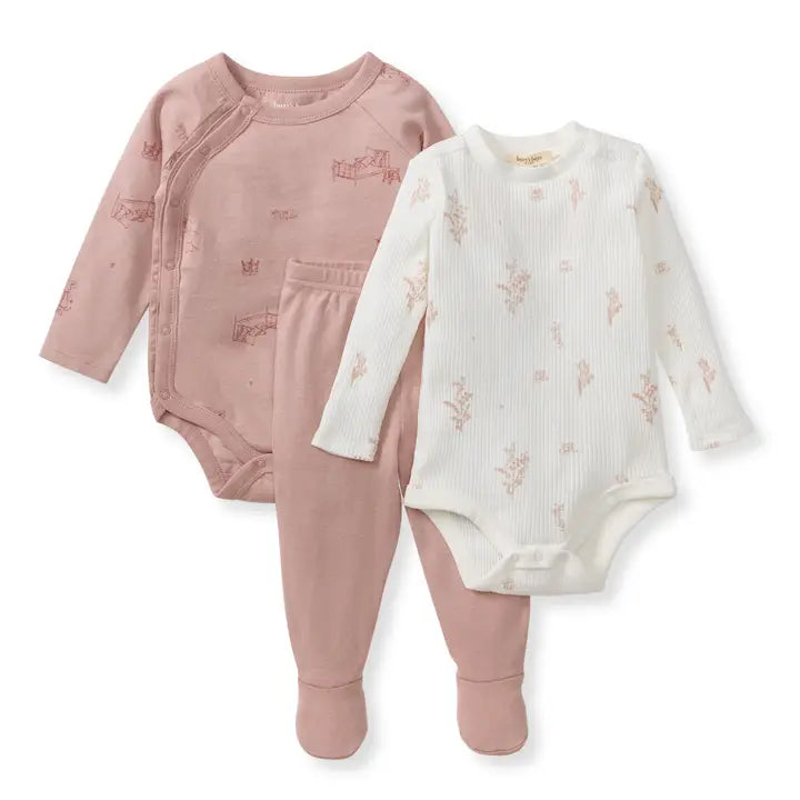 Wildflower 3 Piece Bodysuit & Pant Set - Organic Rose