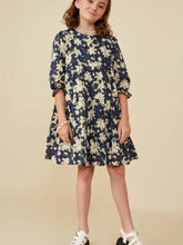 Load image into Gallery viewer, Girls Floral Print Tiered Cinch Sleeve Dress
