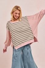 Load image into Gallery viewer, Stripe Mixed Top With Cut Edge And Reverse Outseam

